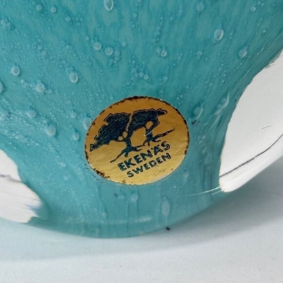 Ekenas Sweden Glass Fish Figurine Clear Teal Blue Art Glass 7” Scandinavian - Picture 2 of 6